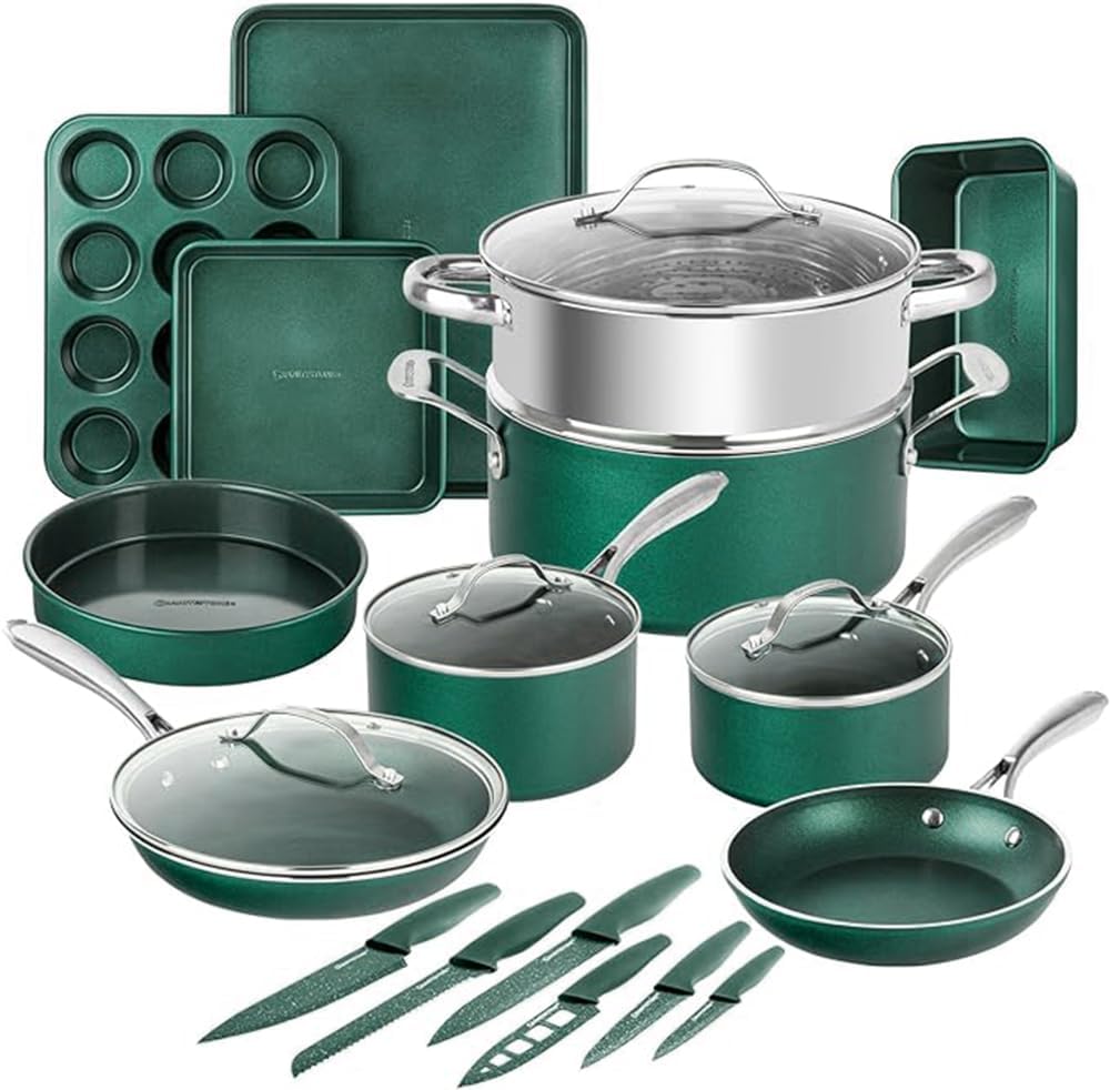 GraniteStone 21 Piece Heavy Duty Triple Layered Cookware Set Pots And Pans and More