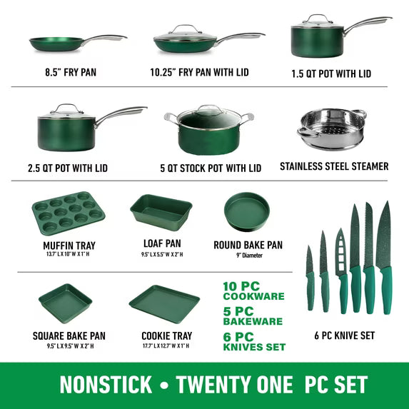 GraniteStone 21 Piece Heavy Duty Triple Layered Cookware Set Pots And Pans and More
